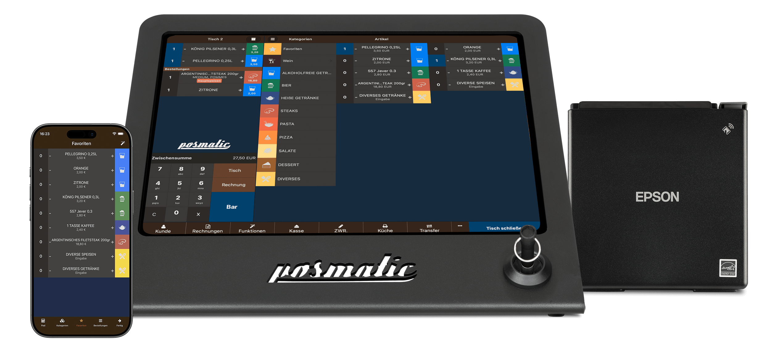 posmatic MinOne und MaxOne Kassensystem mit Kartenterminal und Bondrucker